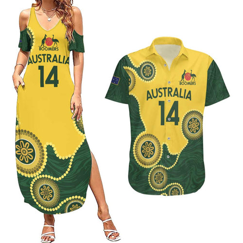 Custom Australia Boomers Couples Matching Summer Maxi Dress and Hawaiian Shirt Aboriginal With Marble Pattern - Yellow