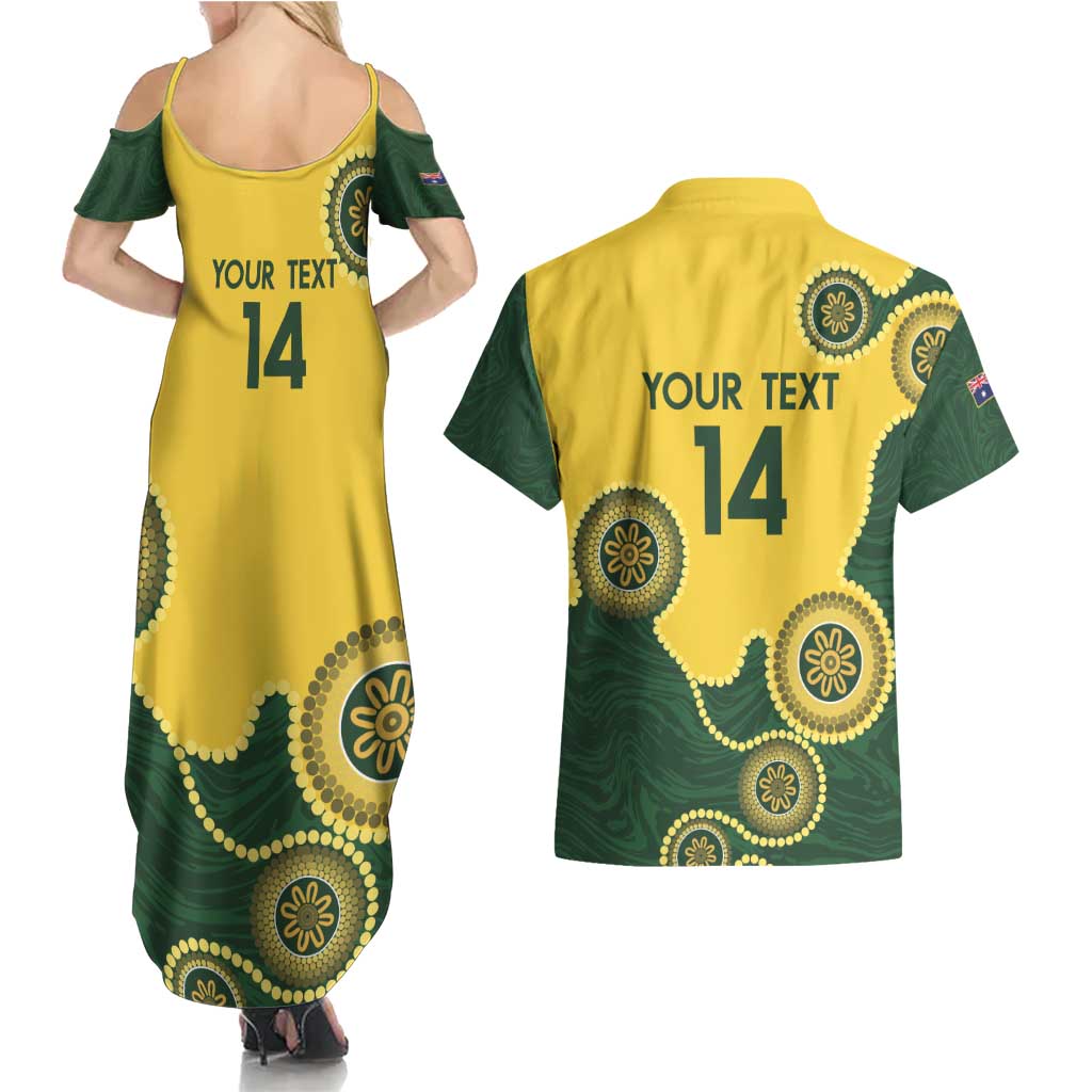 Custom Australia Boomers Couples Matching Summer Maxi Dress and Hawaiian Shirt Aboriginal With Marble Pattern - Yellow