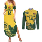 Custom Australia Boomers Couples Matching Summer Maxi Dress and Long Sleeve Button Shirt Aboriginal With Marble Pattern - Yellow