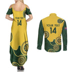 Custom Australia Boomers Couples Matching Summer Maxi Dress and Long Sleeve Button Shirt Aboriginal With Marble Pattern - Yellow