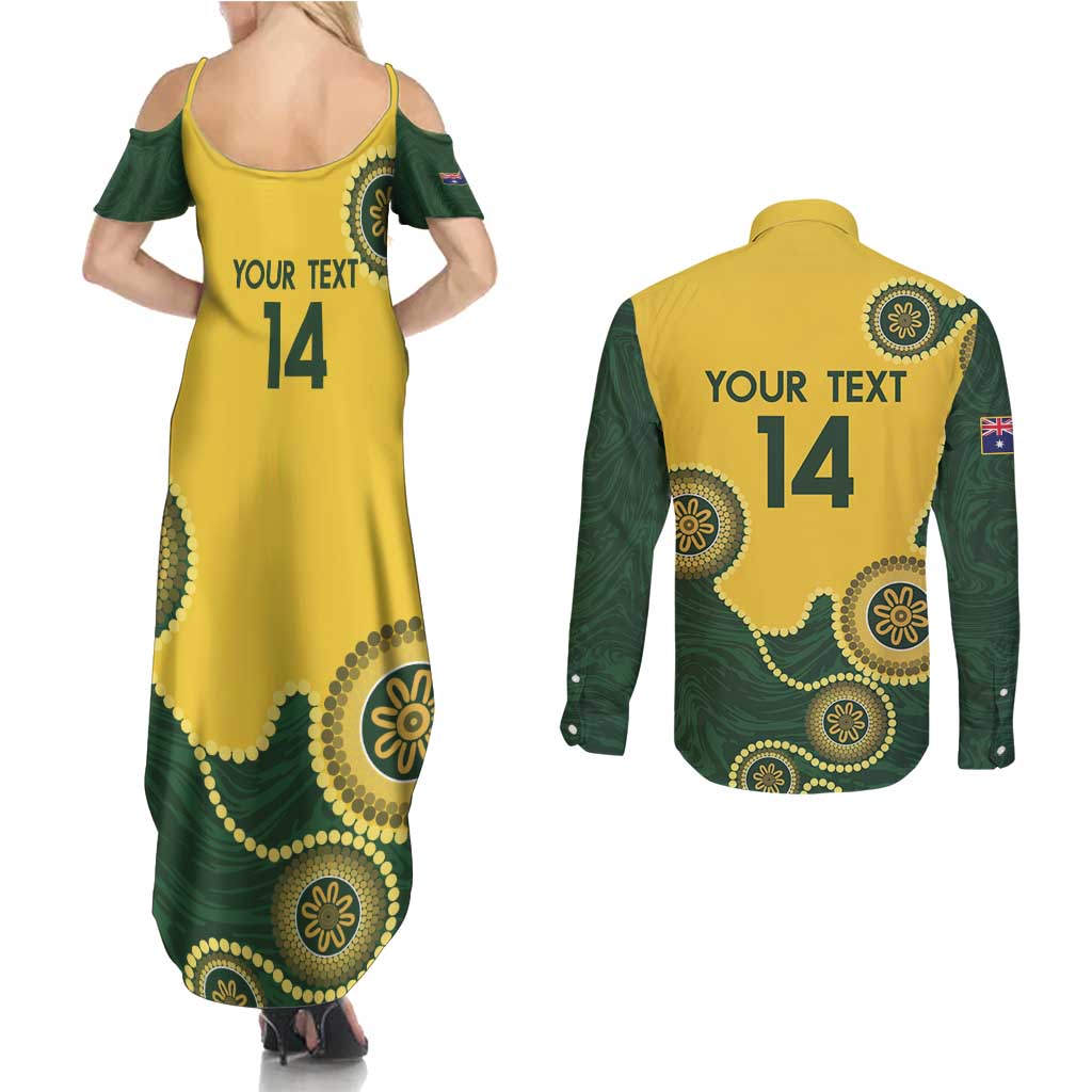 Custom Australia Boomers Couples Matching Summer Maxi Dress and Long Sleeve Button Shirt Aboriginal With Marble Pattern - Yellow
