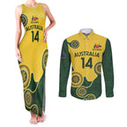 Custom Australia Boomers Couples Matching Tank Maxi Dress and Long Sleeve Button Shirt Aboriginal With Marble Pattern - Yellow