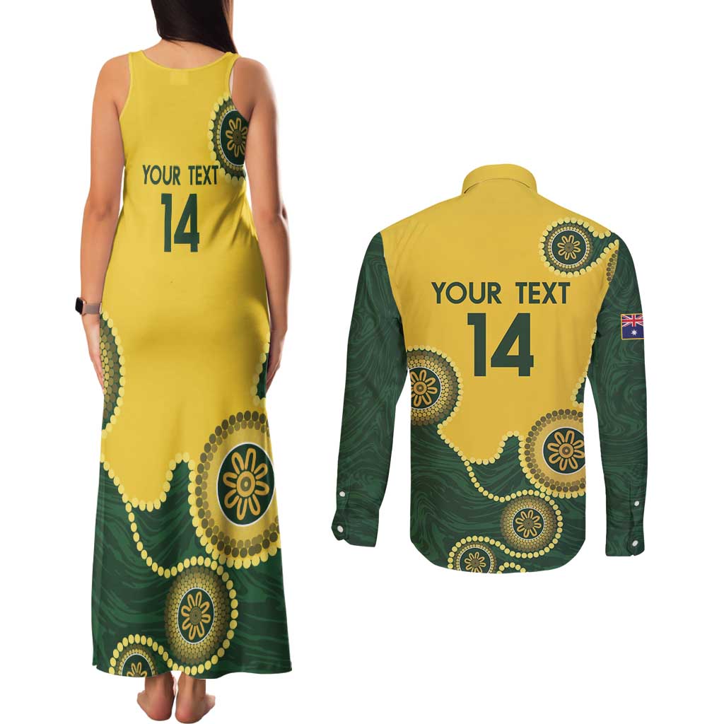 Custom Australia Boomers Couples Matching Tank Maxi Dress and Long Sleeve Button Shirt Aboriginal With Marble Pattern - Yellow