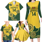 Custom Australia Boomers Family Matching Long Sleeve Bodycon Dress and Hawaiian Shirt Aboriginal With Marble Pattern - Yellow
