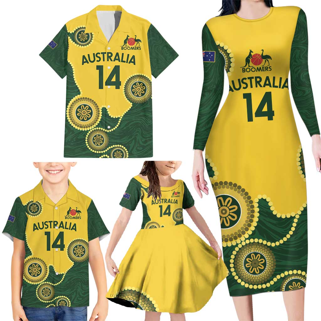 Custom Australia Boomers Family Matching Long Sleeve Bodycon Dress and Hawaiian Shirt Aboriginal With Marble Pattern - Yellow
