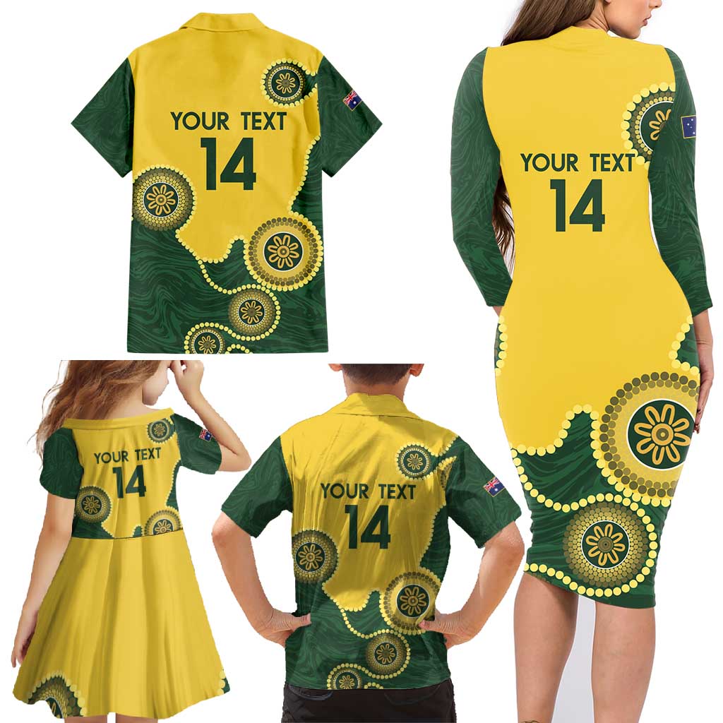Custom Australia Boomers Family Matching Long Sleeve Bodycon Dress and Hawaiian Shirt Aboriginal With Marble Pattern - Yellow