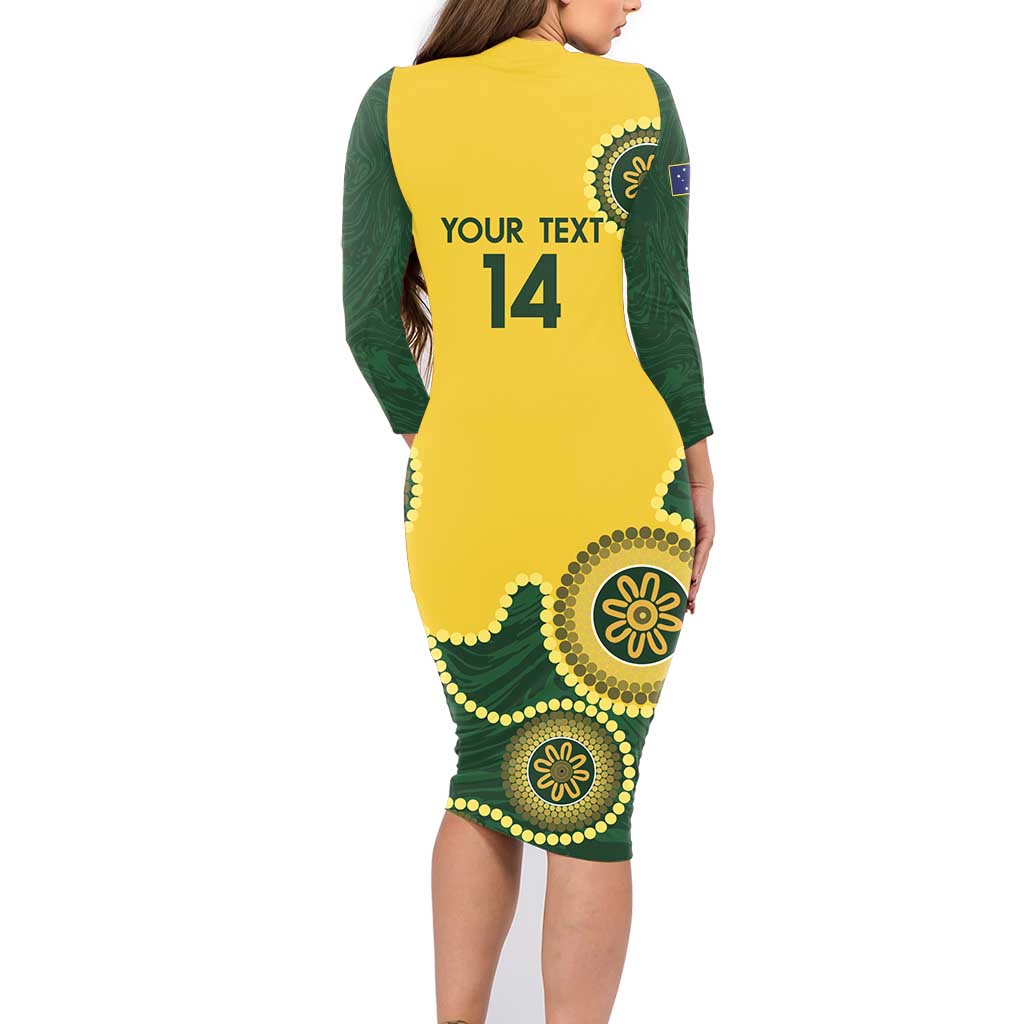 Custom Australia Boomers Family Matching Long Sleeve Bodycon Dress and Hawaiian Shirt Aboriginal With Marble Pattern - Yellow