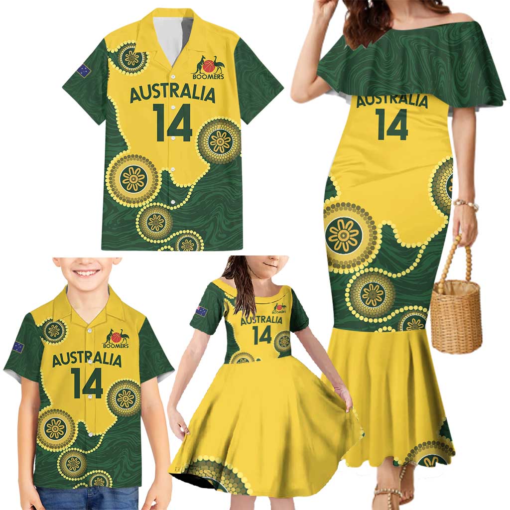 Custom Australia Boomers Family Matching Mermaid Dress and Hawaiian Shirt Aboriginal With Marble Pattern - Yellow