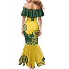 Custom Australia Boomers Family Matching Mermaid Dress and Hawaiian Shirt Aboriginal With Marble Pattern - Yellow