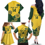 Custom Australia Boomers Family Matching Off The Shoulder Long Sleeve Dress and Hawaiian Shirt Aboriginal With Marble Pattern - Yellow