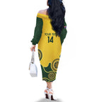 Custom Australia Boomers Family Matching Off The Shoulder Long Sleeve Dress and Hawaiian Shirt Aboriginal With Marble Pattern - Yellow
