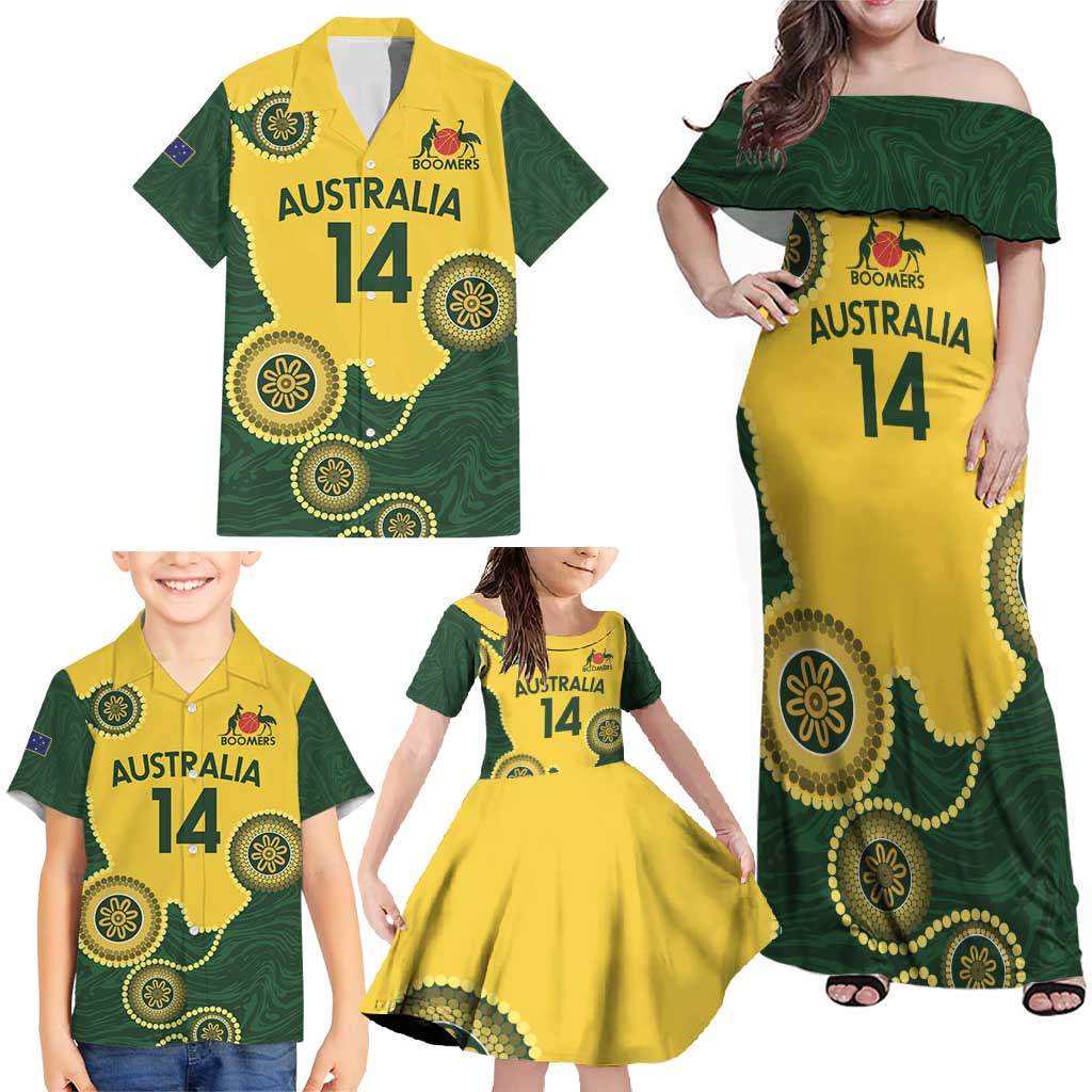 Custom Australia Boomers Family Matching Off Shoulder Maxi Dress and Hawaiian Shirt Aboriginal With Marble Pattern - Yellow