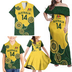 Custom Australia Boomers Family Matching Off Shoulder Maxi Dress and Hawaiian Shirt Aboriginal With Marble Pattern - Yellow
