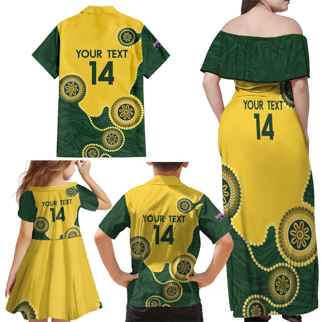 Custom Australia Boomers Family Matching Off Shoulder Maxi Dress and Hawaiian Shirt Aboriginal With Marble Pattern - Yellow