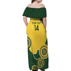 Custom Australia Boomers Family Matching Off Shoulder Maxi Dress and Hawaiian Shirt Aboriginal With Marble Pattern - Yellow