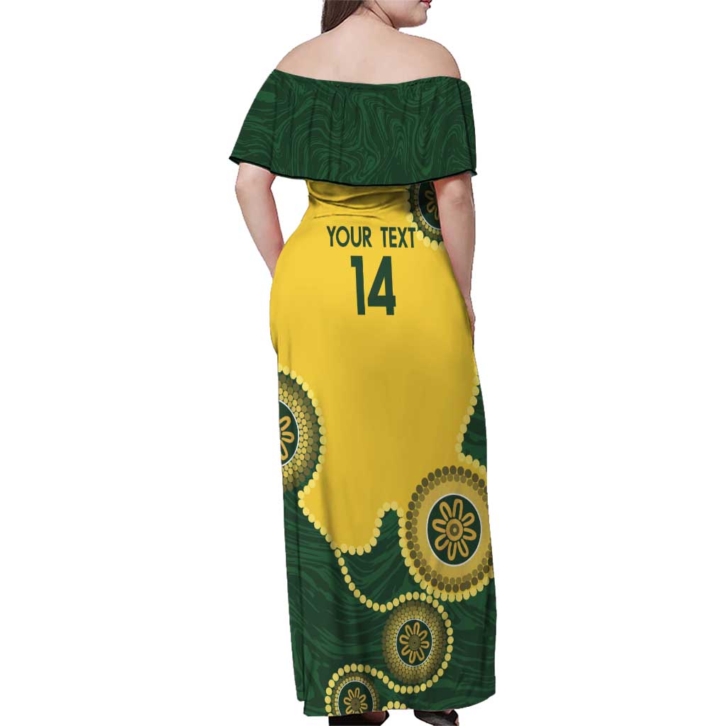 Custom Australia Boomers Family Matching Off Shoulder Maxi Dress and Hawaiian Shirt Aboriginal With Marble Pattern - Yellow