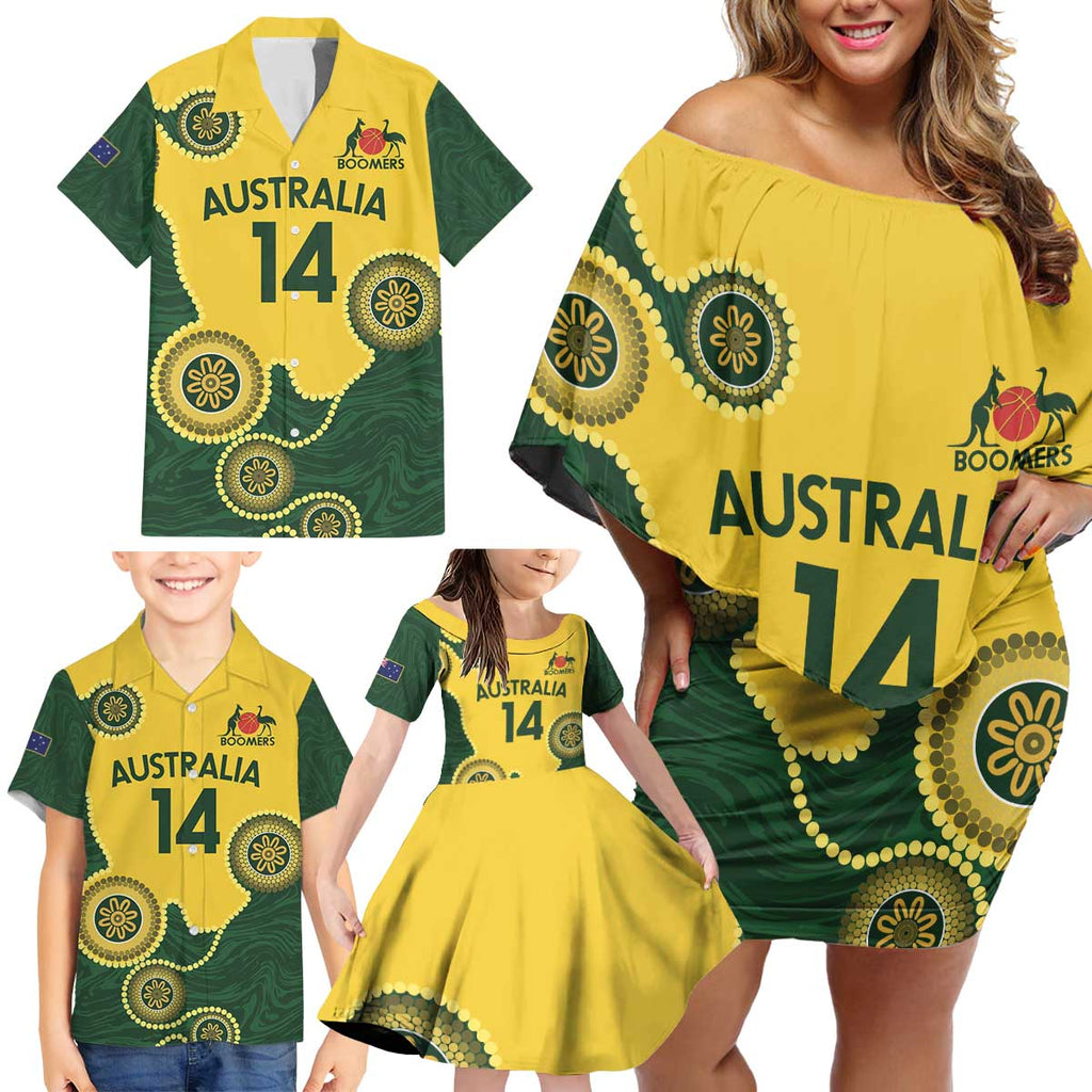 Custom Australia Boomers Family Matching Off Shoulder Short Dress and Hawaiian Shirt Aboriginal With Marble Pattern - Yellow