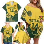 Custom Australia Boomers Family Matching Off Shoulder Short Dress and Hawaiian Shirt Aboriginal With Marble Pattern - Yellow