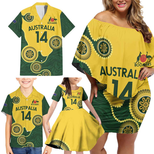 Custom Australia Boomers Family Matching Off Shoulder Short Dress and Hawaiian Shirt Aboriginal With Marble Pattern - Yellow