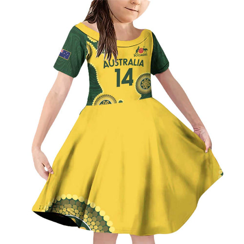 Custom Australia Boomers Family Matching Off Shoulder Short Dress and Hawaiian Shirt Aboriginal With Marble Pattern - Yellow
