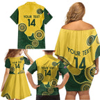 Custom Australia Boomers Family Matching Off Shoulder Short Dress and Hawaiian Shirt Aboriginal With Marble Pattern - Yellow