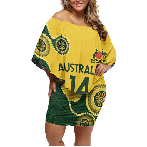 Custom Australia Boomers Family Matching Off Shoulder Short Dress and Hawaiian Shirt Aboriginal With Marble Pattern - Yellow