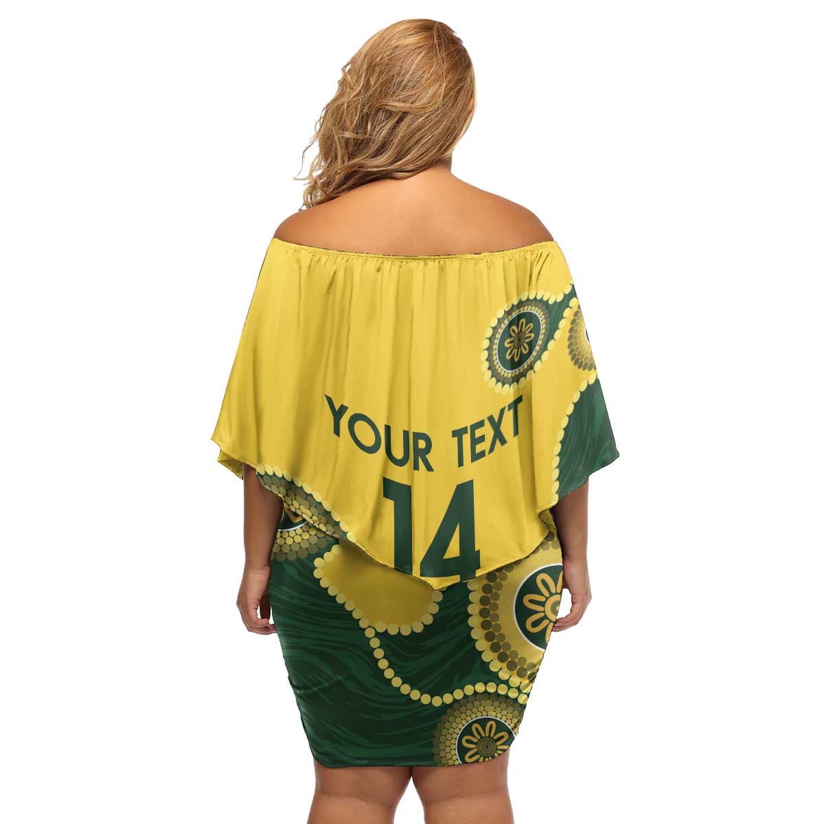 Custom Australia Boomers Family Matching Off Shoulder Short Dress and Hawaiian Shirt Aboriginal With Marble Pattern - Yellow