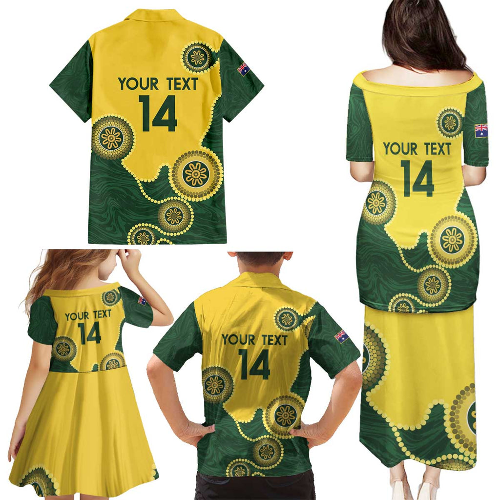 Custom Australia Boomers Family Matching Puletasi and Hawaiian Shirt Aboriginal With Marble Pattern - Yellow