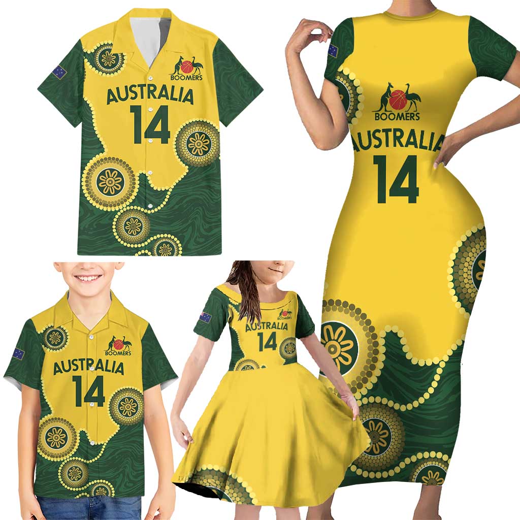 Custom Australia Boomers Family Matching Short Sleeve Bodycon Dress and Hawaiian Shirt Aboriginal With Marble Pattern - Yellow
