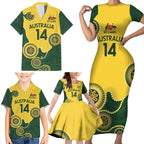 Custom Australia Boomers Family Matching Short Sleeve Bodycon Dress and Hawaiian Shirt Aboriginal With Marble Pattern - Yellow