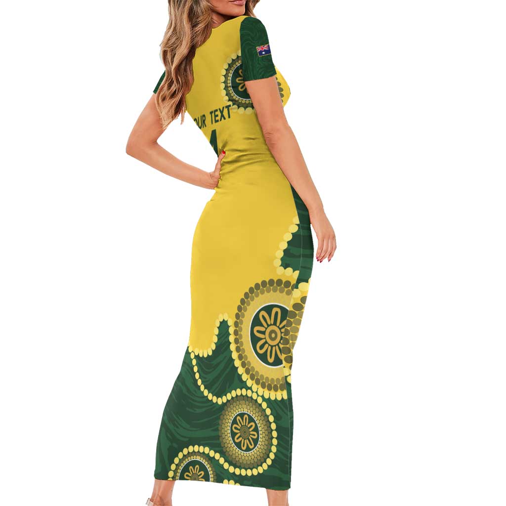 Custom Australia Boomers Family Matching Short Sleeve Bodycon Dress and Hawaiian Shirt Aboriginal With Marble Pattern - Yellow