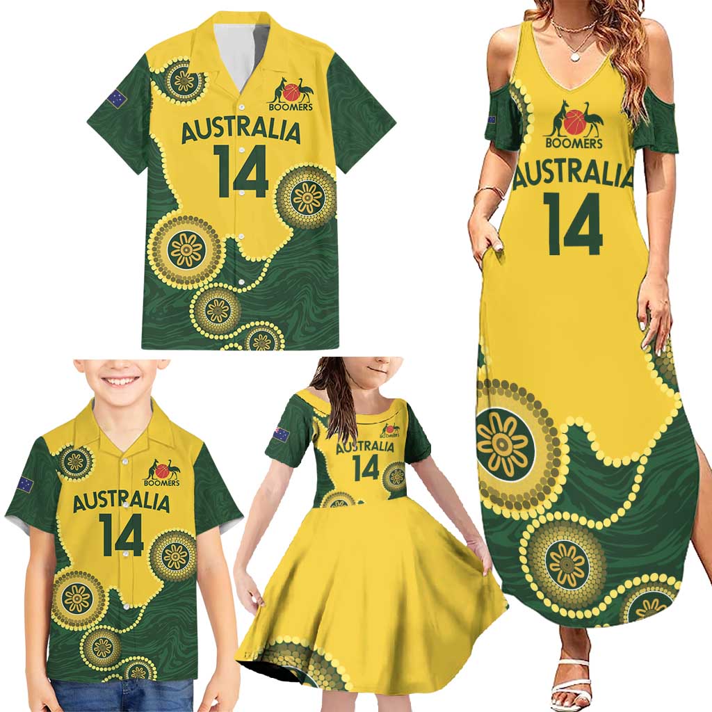 Custom Australia Boomers Family Matching Summer Maxi Dress and Hawaiian Shirt Aboriginal With Marble Pattern - Yellow