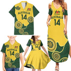 Custom Australia Boomers Family Matching Summer Maxi Dress and Hawaiian Shirt Aboriginal With Marble Pattern - Yellow