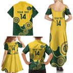 Custom Australia Boomers Family Matching Summer Maxi Dress and Hawaiian Shirt Aboriginal With Marble Pattern - Yellow