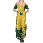 Custom Australia Boomers Family Matching Summer Maxi Dress and Hawaiian Shirt Aboriginal With Marble Pattern - Yellow
