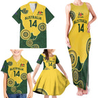 Custom Australia Boomers Family Matching Tank Maxi Dress and Hawaiian Shirt Aboriginal With Marble Pattern - Yellow