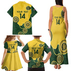 Custom Australia Boomers Family Matching Tank Maxi Dress and Hawaiian Shirt Aboriginal With Marble Pattern - Yellow