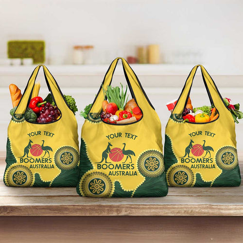 Custom Australia Boomers Grocery Bag Aboriginal With Marble Pattern - Yellow