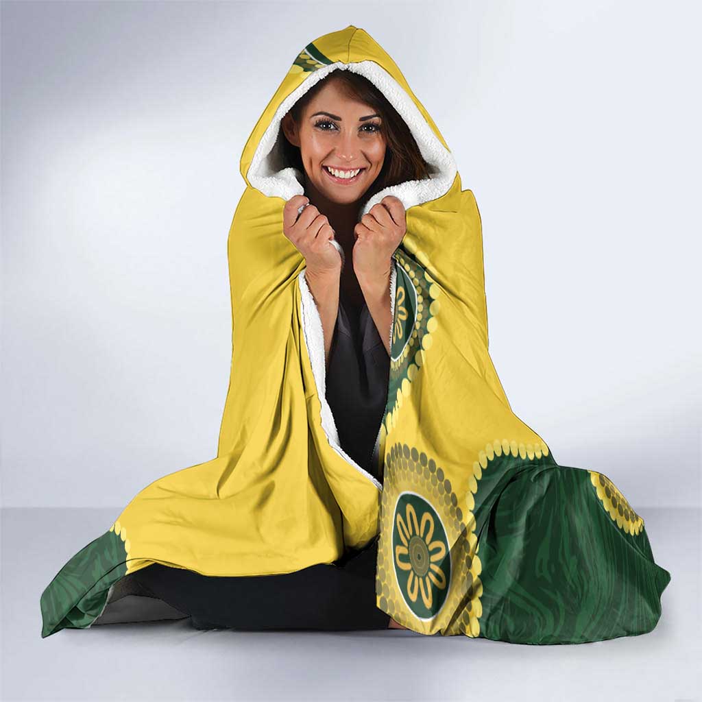 Custom Australia Boomers Hooded Blanket Aboriginal With Marble Pattern - Yellow