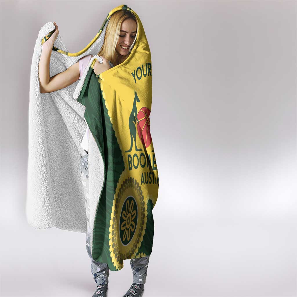 Custom Australia Boomers Hooded Blanket Aboriginal With Marble Pattern - Yellow