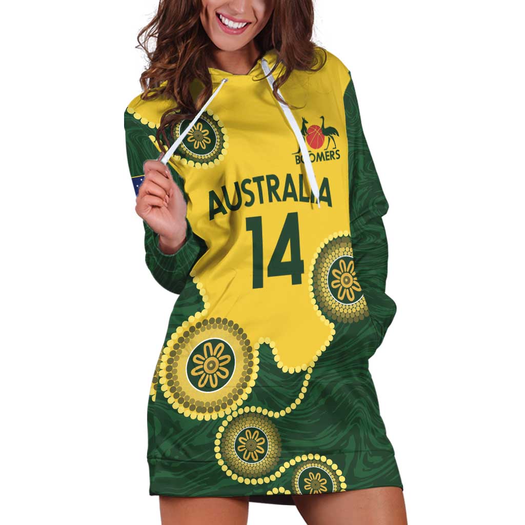 Custom Australia Boomers Hoodie Dress Aboriginal With Marble Pattern - Yellow
