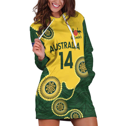 Custom Australia Boomers Hoodie Dress Aboriginal With Marble Pattern - Yellow