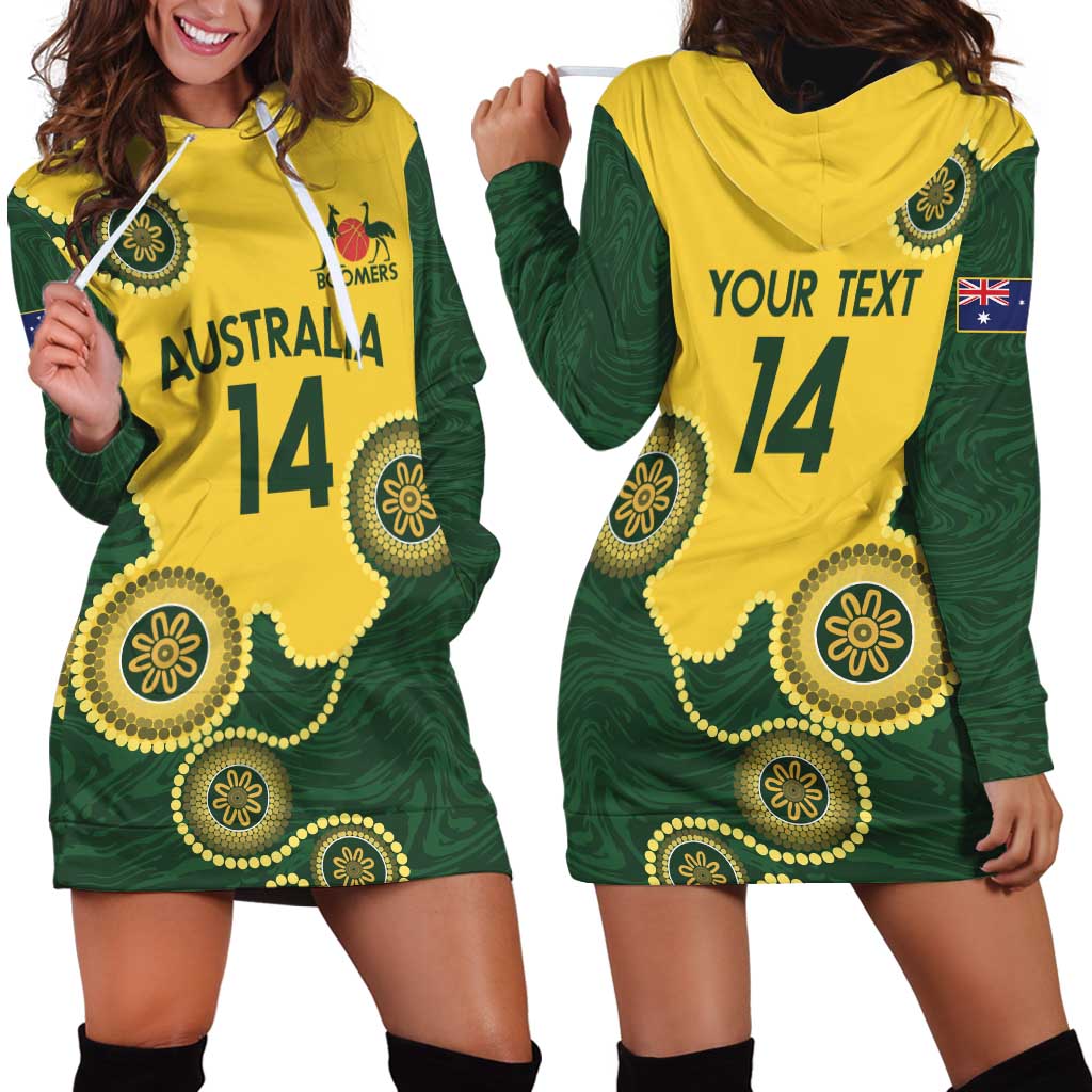 Custom Australia Boomers Hoodie Dress Aboriginal With Marble Pattern - Yellow