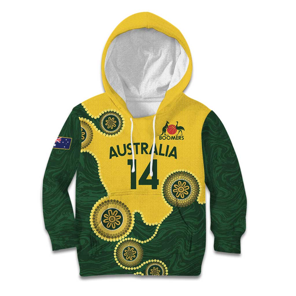 Custom Australia Boomers Kid Hoodie Aboriginal With Marble Pattern - Yellow