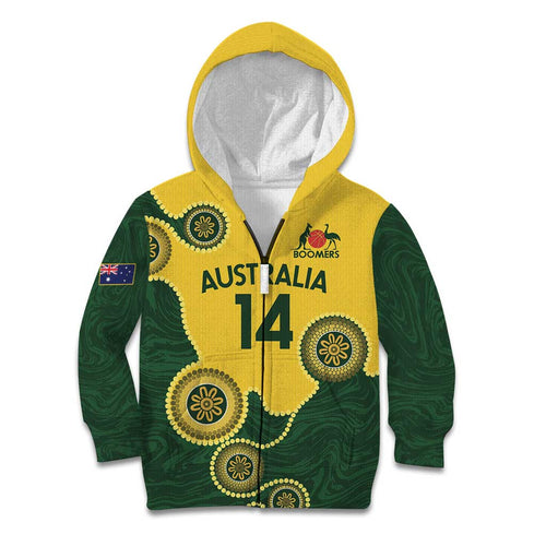 Custom Australia Boomers Kid Hoodie Aboriginal With Marble Pattern - Yellow