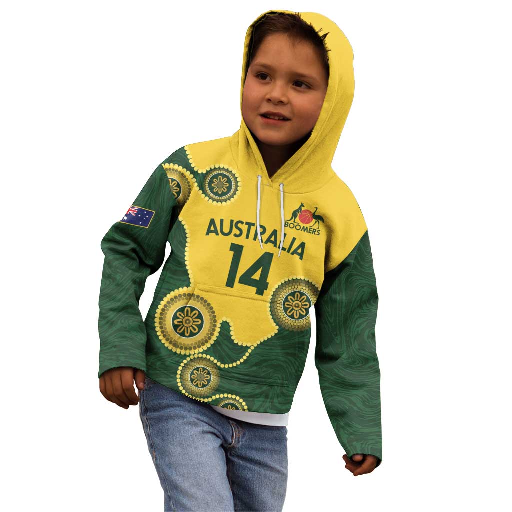 Custom Australia Boomers Kid Hoodie Aboriginal With Marble Pattern - Yellow