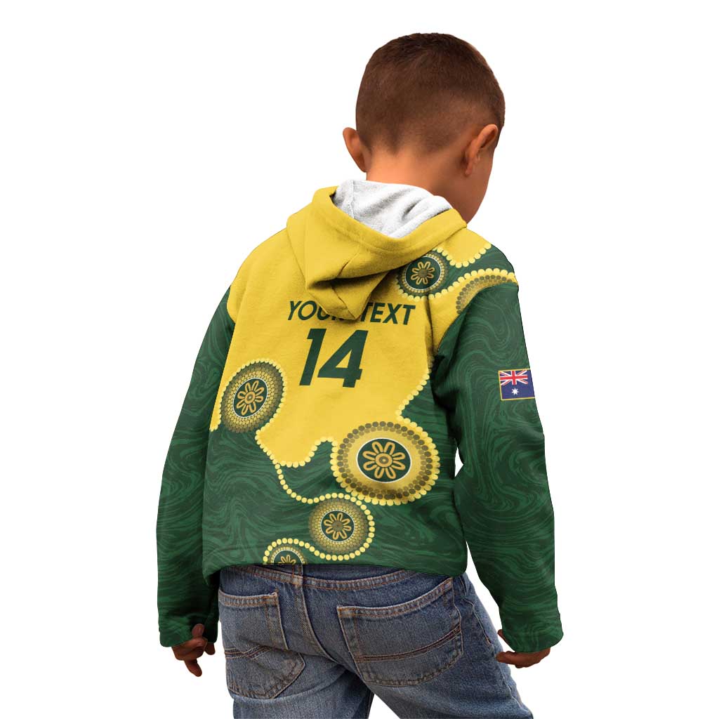 Custom Australia Boomers Kid Hoodie Aboriginal With Marble Pattern - Yellow