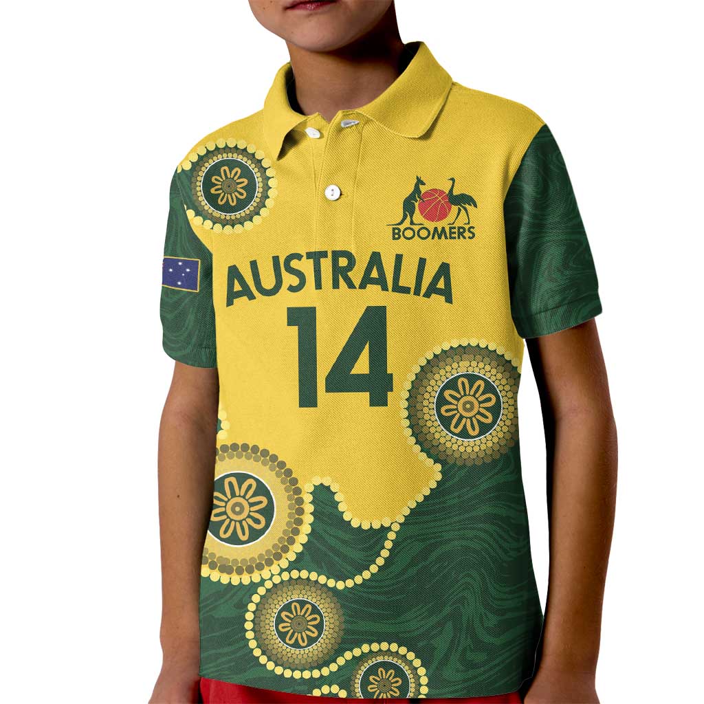 Custom Australia Boomers Kid Polo Shirt Aboriginal With Marble Pattern - Yellow