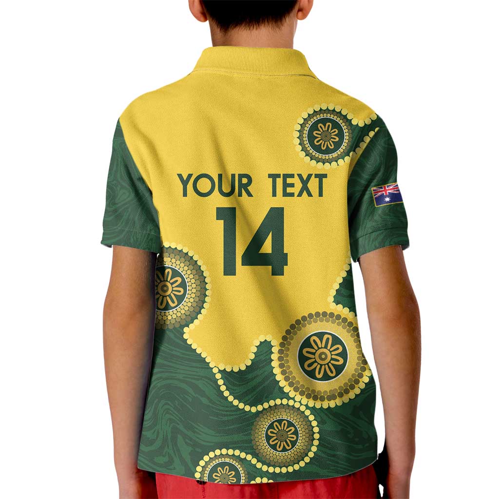 Custom Australia Boomers Kid Polo Shirt Aboriginal With Marble Pattern - Yellow
