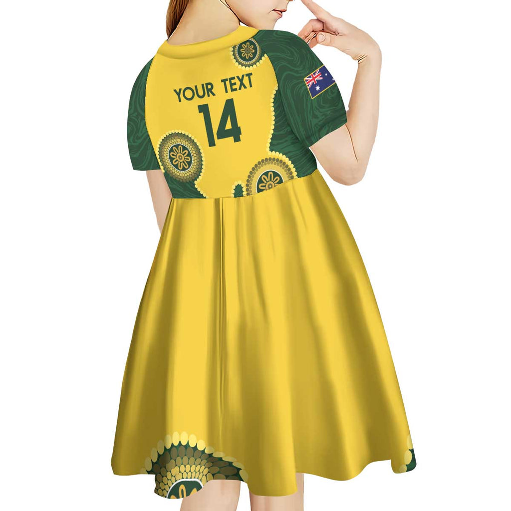 Custom Australia Boomers Kid Short Sleeve Dress Aboriginal With Marble Pattern - Yellow